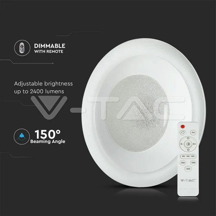 V-TAC VT-7600 48W LED Плафон С Дистанционно 3в 1 Димиращ Кристал