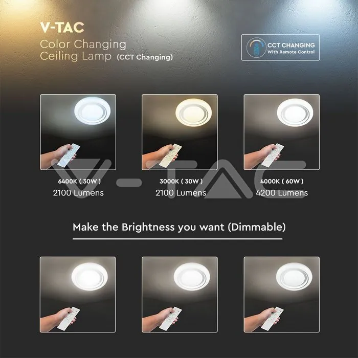 V-TAC VT-76011 65W LED Плафон Дистанционно 3 в 1 Димиращ Кръг