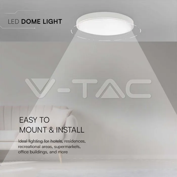 V-TAC VT-76201 24W LED Плафон Кръг Бяла Рамка 6400К IP44