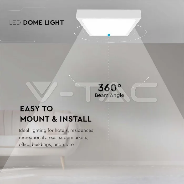 V-TAC VT-7626 18W LED Плафон Квадрат Бяла Рамка 6500К IP44