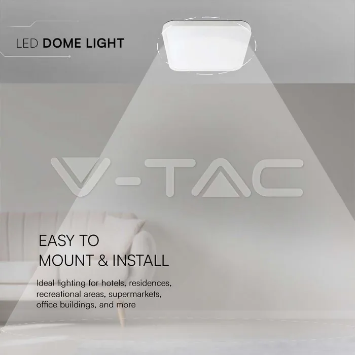 V-TAC VT-76291 24W LED Плафон Квадрат Бяла Рамка 6400К IP44
