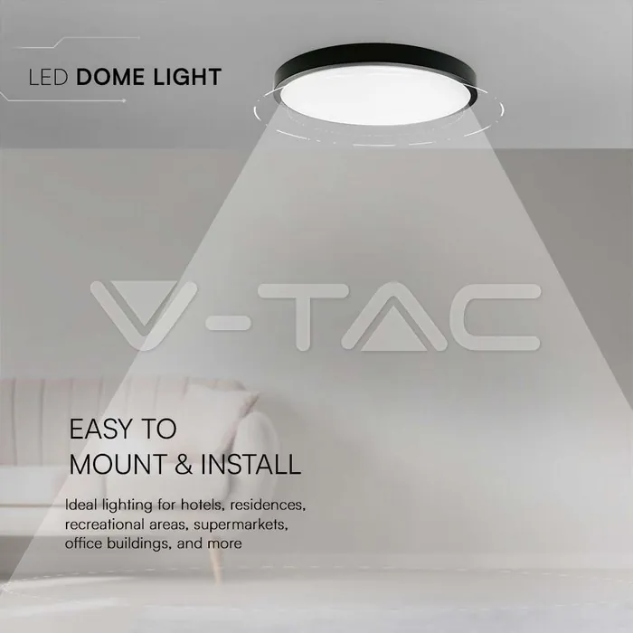 V-TAC VT-76371 24W LED Плафон Кръг Черна Рамка 4000К IP44
