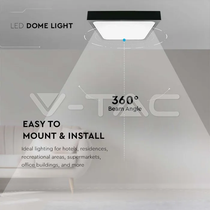 V-TAC VT-7650 30W LED Плафон Квадрат Черна Рамка 6500К IP44