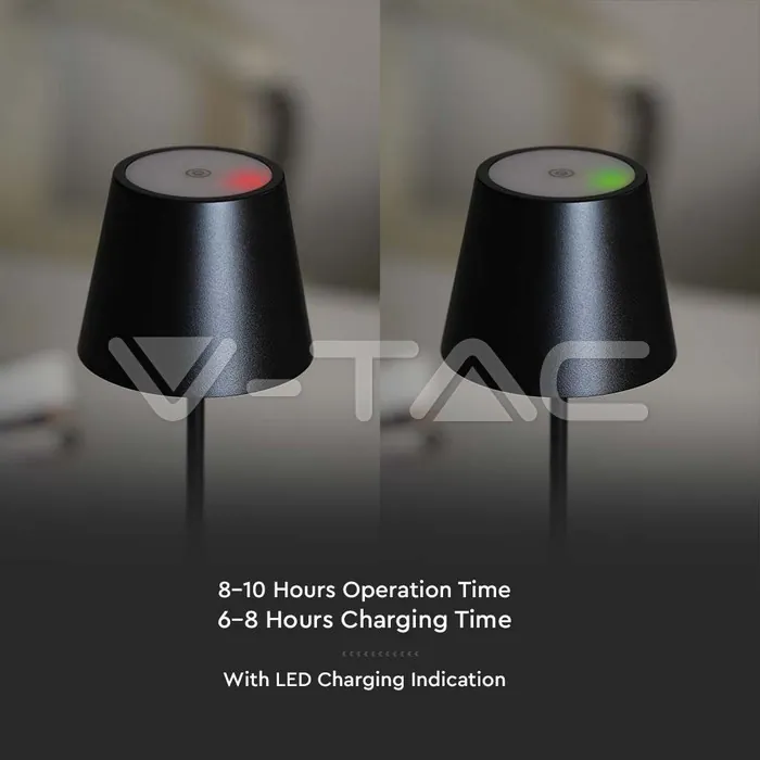 V-TAC VT-7652 2W LED Настолна Лампа 4400mA Батерия Черно Тяло IP54 3000K