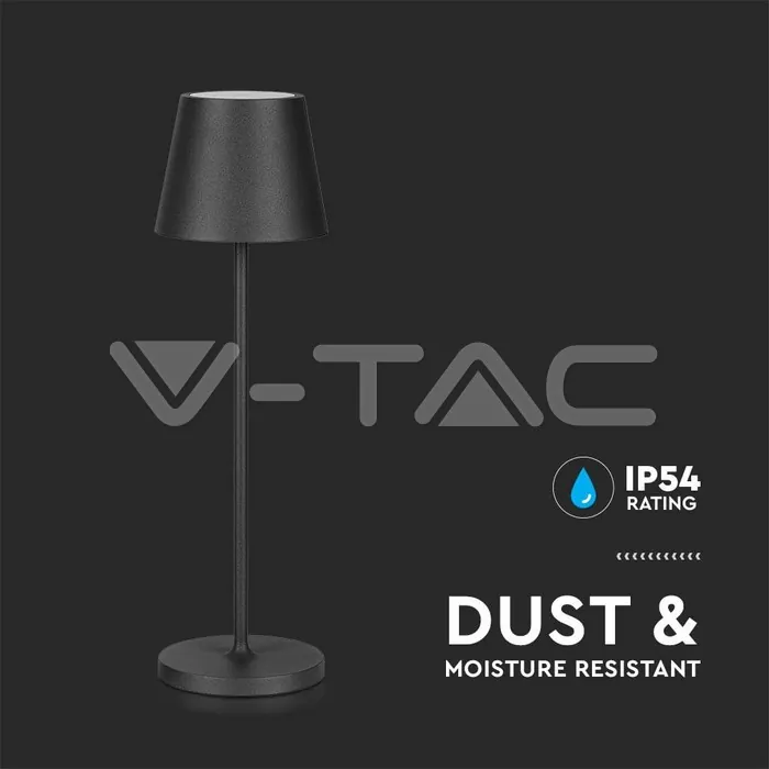 V-TAC VT-7652 2W LED Настолна Лампа 4400mA Батерия Черно Тяло IP54 3000K