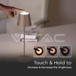 V-TAC VT-7654 2W LED Настолна Лампа 4400mA Батерия Бежово Тяло IP54 3000K
