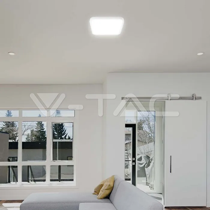 V-TAC VT-76681 36W LED Плафон Квадрат Микровълнов Сензор Бяла Рамка 4000К IP44