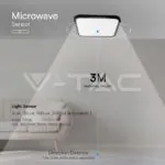 V-TAC VT-76721 18W LED Плафон Квадрат Микровълнов Сензор Черна Рамка 4000К IP44