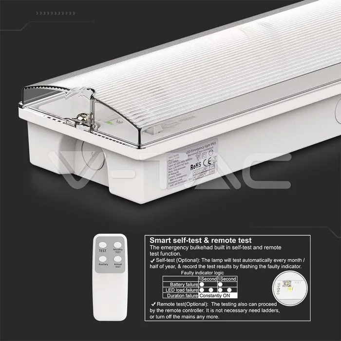 V-TAC VT-7688 3W Евакуационна Тебела Тест Бутон Дистанционно 6400К