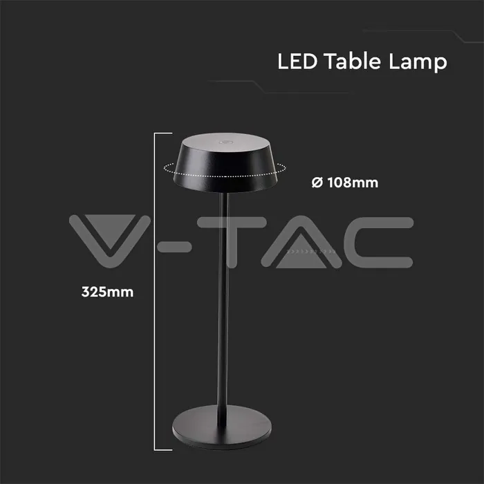 V-TAC VT-7690 2W LED Настолна Лампа Черно Тяло 3000К IP54
