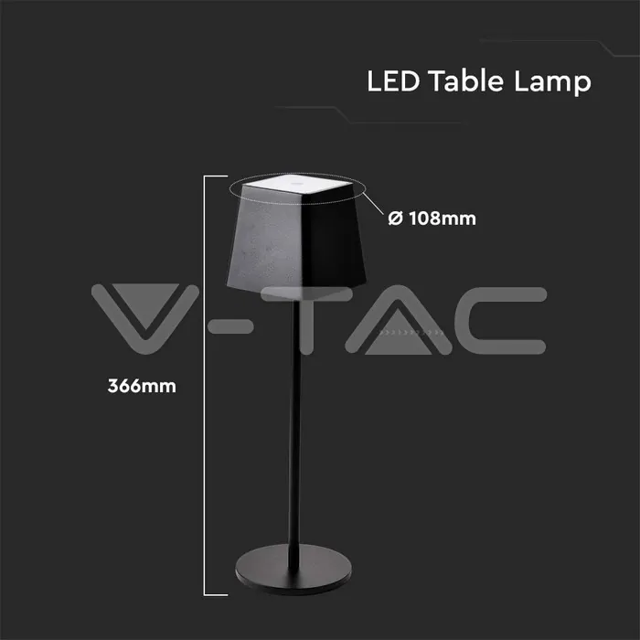 V-TAC VT-7692 2W LED Настолна Лампа Черно Тяло 3000К IP54