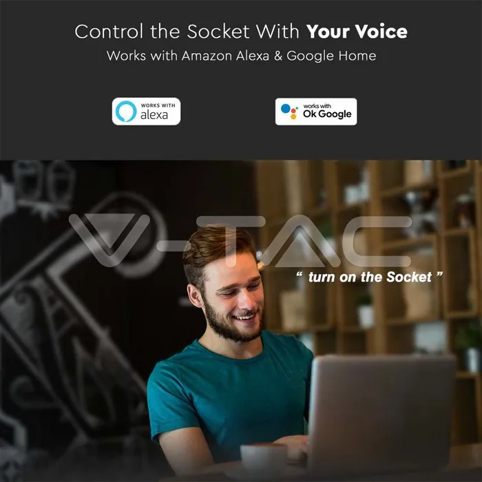 V-TAC VT-7698 SMART Контакт WIFI съвместим с Amazon Alexa и Google Home