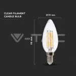 V-TAC VT-7807 LED Крушка 5.5W Filament E14 Димиращ Кендъл 4000К