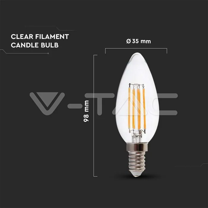 V-TAC VT-7807 LED Крушка 5.5W Filament E14 Димиращ Кендъл 4000К