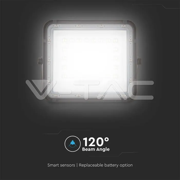 V-TAC VT-7822 6W LED Соларен Прожектор 4000K Сменяема Батерия Черно Тяло