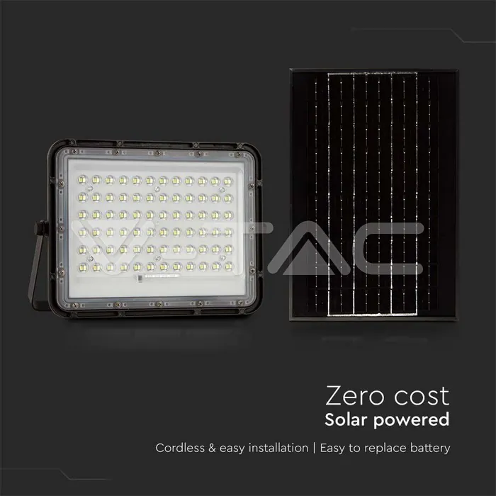 V-TAC VT-7826 15W LED Соларен Прожектор 4000K Сменяема Батерия Черно Тяло