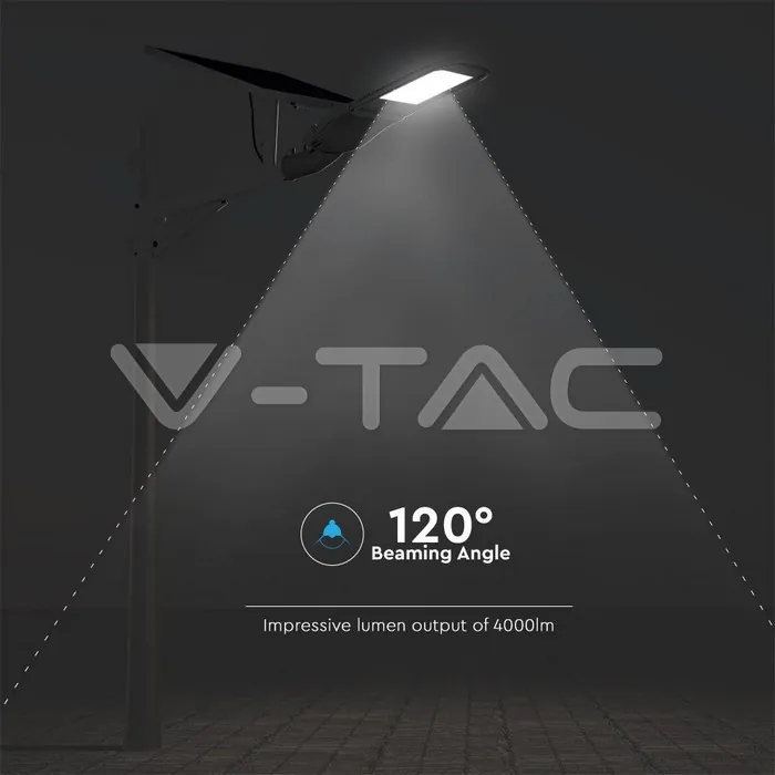 V-TAC VT-7837 LED Соларна Улична Лампа SAMSUNG Чип 50W Бяло Тяло 4000K