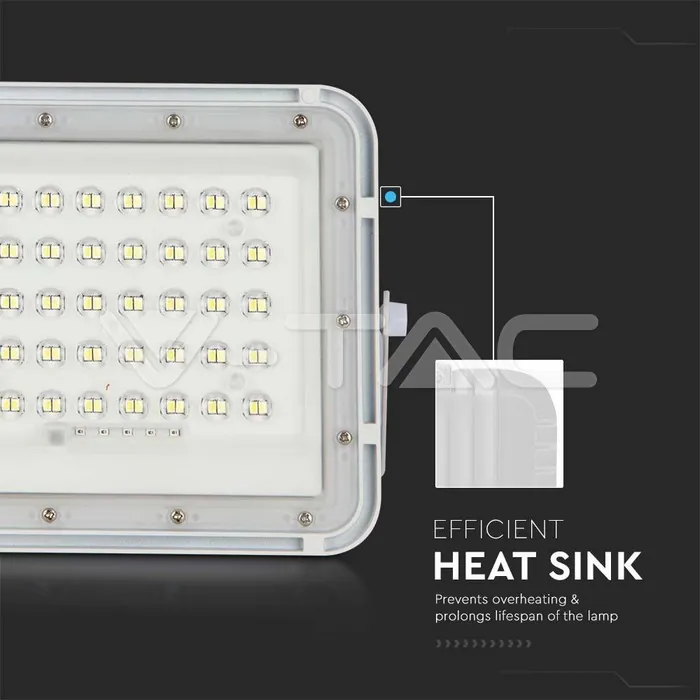 V-TAC VT-7839 6W LED Соларен Прожектор 6400K Сменяема Батерия Бяло Тяло
