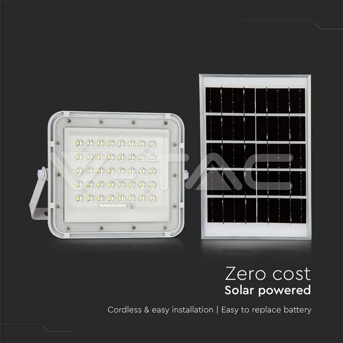 V-TAC VT-7839 6W LED Соларен Прожектор 6400K Сменяема Батерия Бяло Тяло