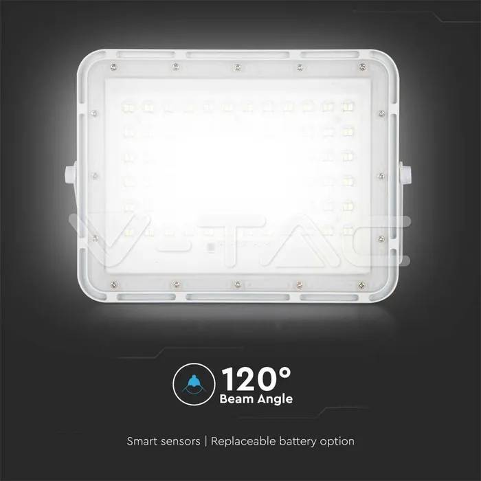 V-TAC VT-7843 15W LED Соларен Прожектор 6400K Сменяема Батерия Бяло Тяло