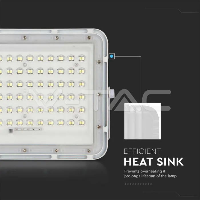 V-TAC VT-7843 15W LED Соларен Прожектор 6400K Сменяема Батерия Бяло Тяло