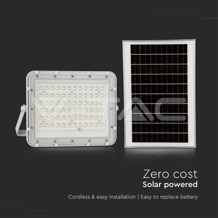 V-TAC VT-7843 15W LED Соларен Прожектор 6400K Сменяема Батерия Бяло Тяло