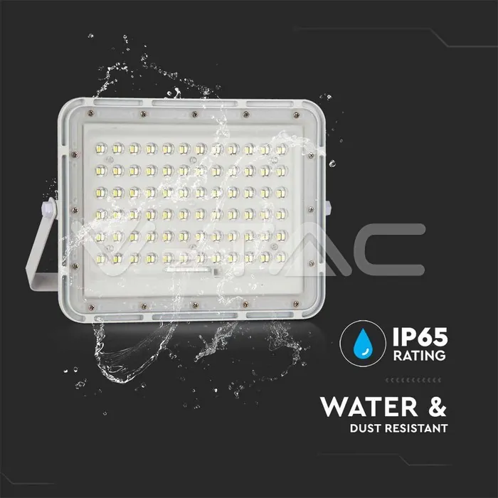 V-TAC VT-7843 15W LED Соларен Прожектор 6400K Сменяема Батерия Бяло Тяло