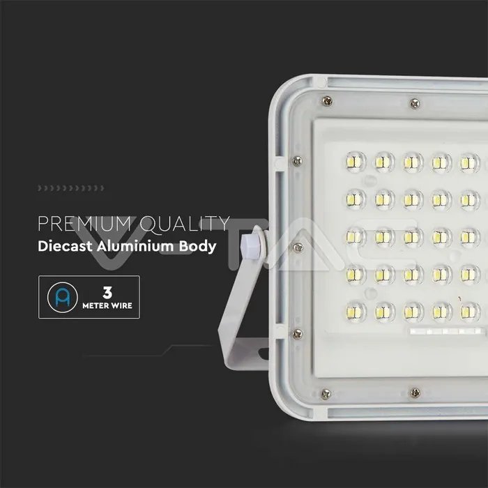 V-TAC VT-7843 15W LED Соларен Прожектор 6400K Сменяема Батерия Бяло Тяло