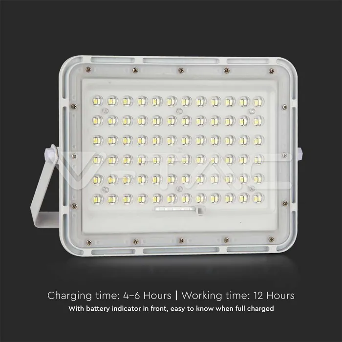 V-TAC VT-7843 15W LED Соларен Прожектор 6400K Сменяема Батерия Бяло Тяло