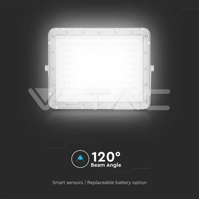 V-TAC VT-7845 20W LED Соларен Прожектор 6400K Сменяема Батерия Бяло Тяло