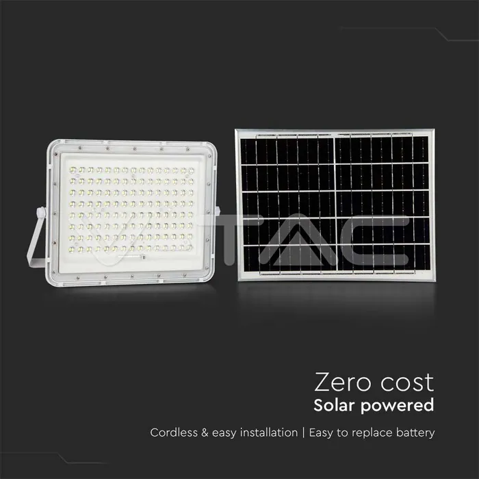 V-TAC VT-7845 20W LED Соларен Прожектор 6400K Сменяема Батерия Бяло Тяло