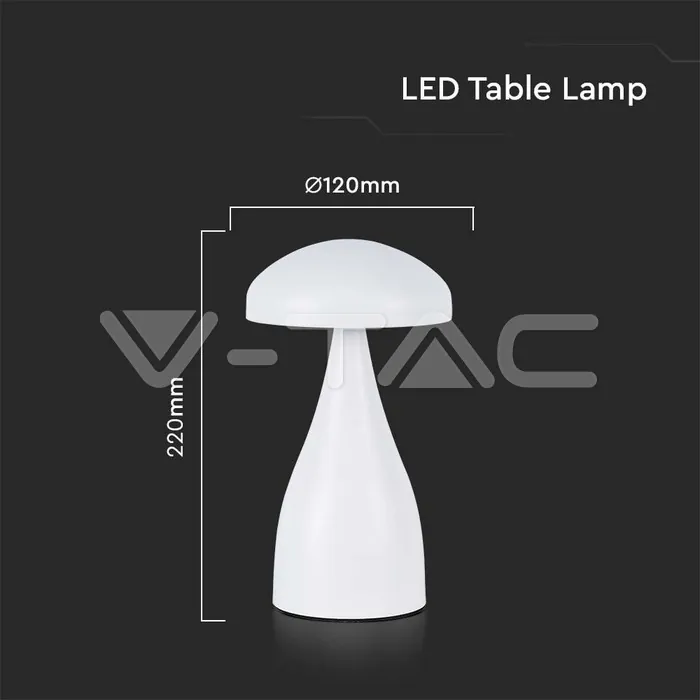 V-TAC VT-7896 LED Настолна Лампа 800mAh Батерия 120x220 3 в 1 Бяло Тяло