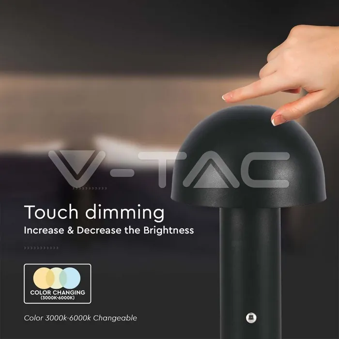 V-TAC VT-7898 LED Настолна Лампа 1800mAh Батерия 150x250 3 в 1 Черно Тяло