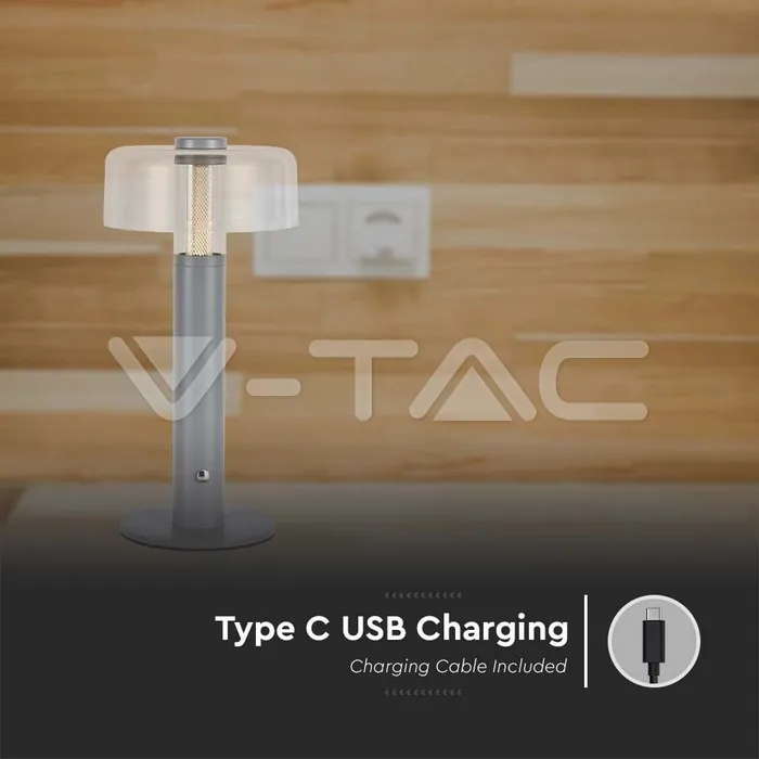 V-TAC VT-7944 LED Настолна Лампа 1800mAh Батерия 150 x 300 3 в 1 Сиво Тяло