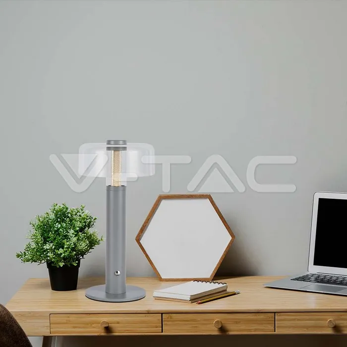 V-TAC VT-7944 LED Настолна Лампа 1800mAh Батерия 150 x 300 3 в 1 Сиво Тяло