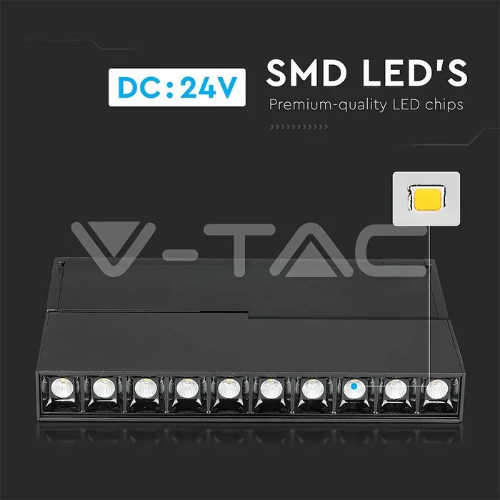 V-TAC VT-7964 10*2W Магнитен Линеен Спот Кардан 3000K Черен 24V