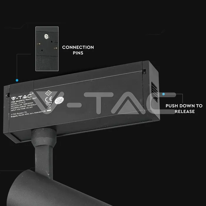 V-TAC VT-7967 15W Магнитен Спот 4000K Черен 24V