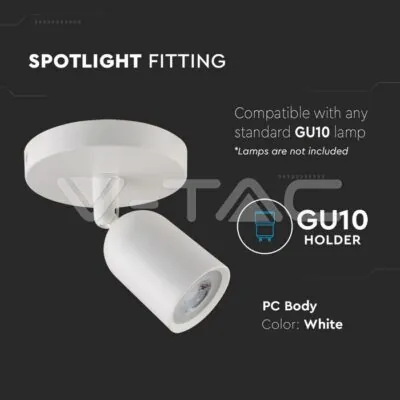 V-TAC VT-7980 GU10 Стенна Лампа Бяло Тяло