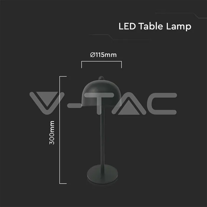 V-TAC VT-7985 LED Настолна Лампа 1800mAh Батерия 115x300 3 в 1 Черно Тяло