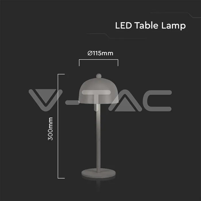 V-TAC VT-7987 LED Настолна Лампа 1800mAh Батерия 115x300 3 в 1 Сиво Тяло