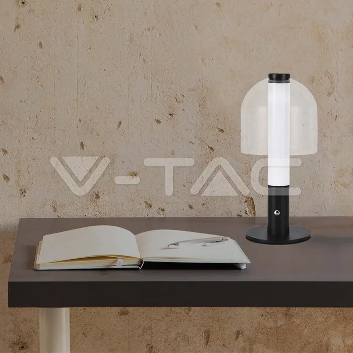 V-TAC VT-7988 LED Настолна Лампа 1800mAh Батерия 140x 300 3 в 1 Черно + Прозрачно Стъклено Тяло