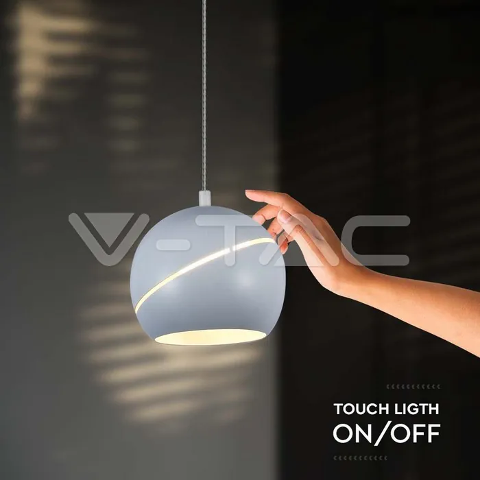 V-TAC VT-8002 8.5W LED Висяща Лампа Φ180 Регулируемо Въже Touch On/Off Бяло Тяло 3000K