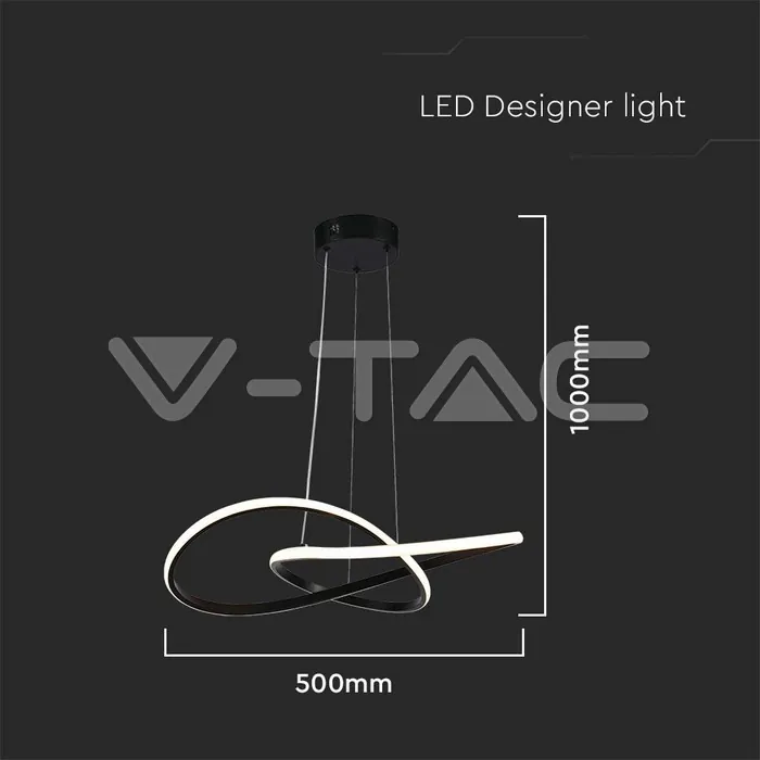 V-TAC VT-8012 20W LED Висяща Декоративна Лампа Ф500 Черно Тяло 3000K