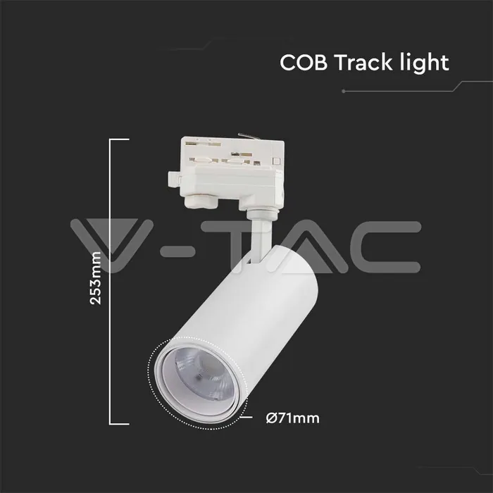 V-TAC VT-8142 30W LED COB Релсов Прожектор 3 в 1 Бяло Тяло