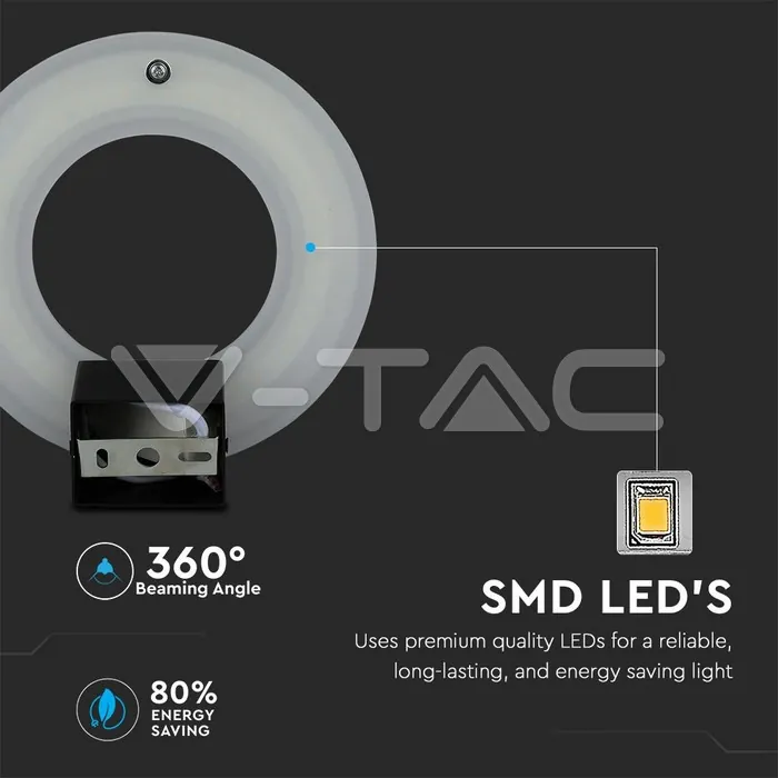 V-TAC VT-8228 9W Стенна Лампа Черно Тяло Неутрална Светлина