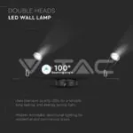 V-TAC VT-8267 9W LED Двойна Спот Лампа Топло Бяла Светлина Черна
