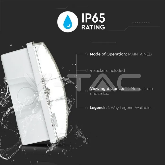 V-TAC VT-83111 3W Евакуационна Табела Стена 12 Часа Зареждане 6400K IP65 1200 mah