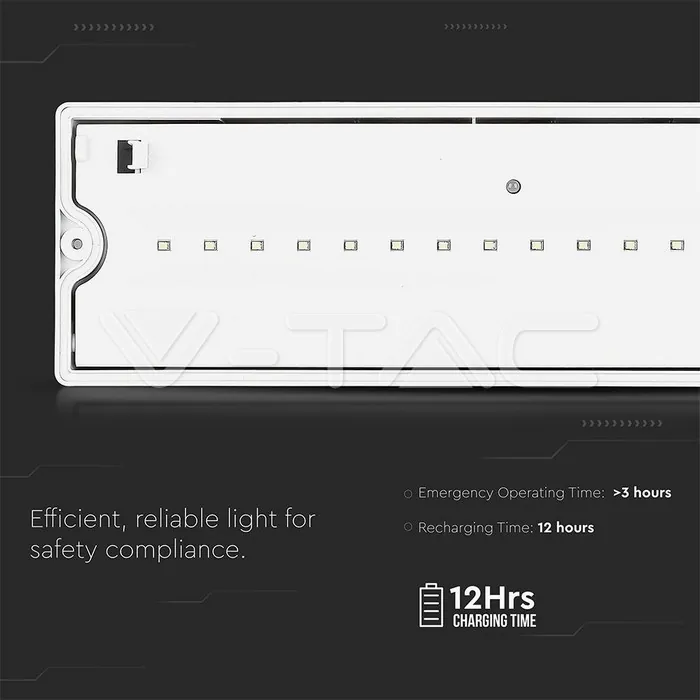 V-TAC VT-83111 3W Евакуационна Табела Стена 12 Часа Зареждане 6400K IP65 1200 mah