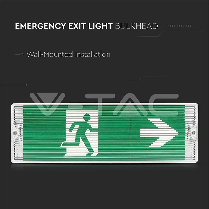V-TAC VT-83111 3W Евакуационна Табела Стена 12 Часа Зареждане 6400K IP65 1200 mah