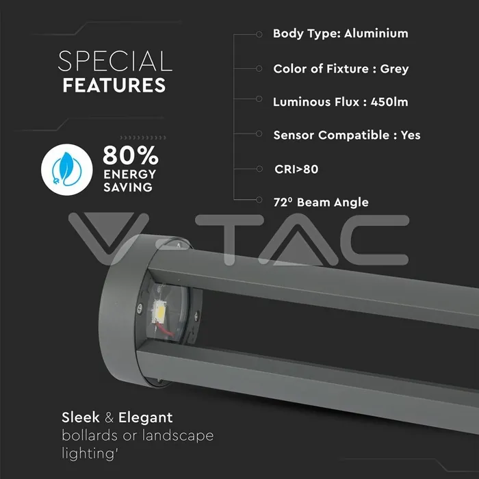 V-TAC VT-8329 10W Лампа Сиво Тяло 80см 4000K
